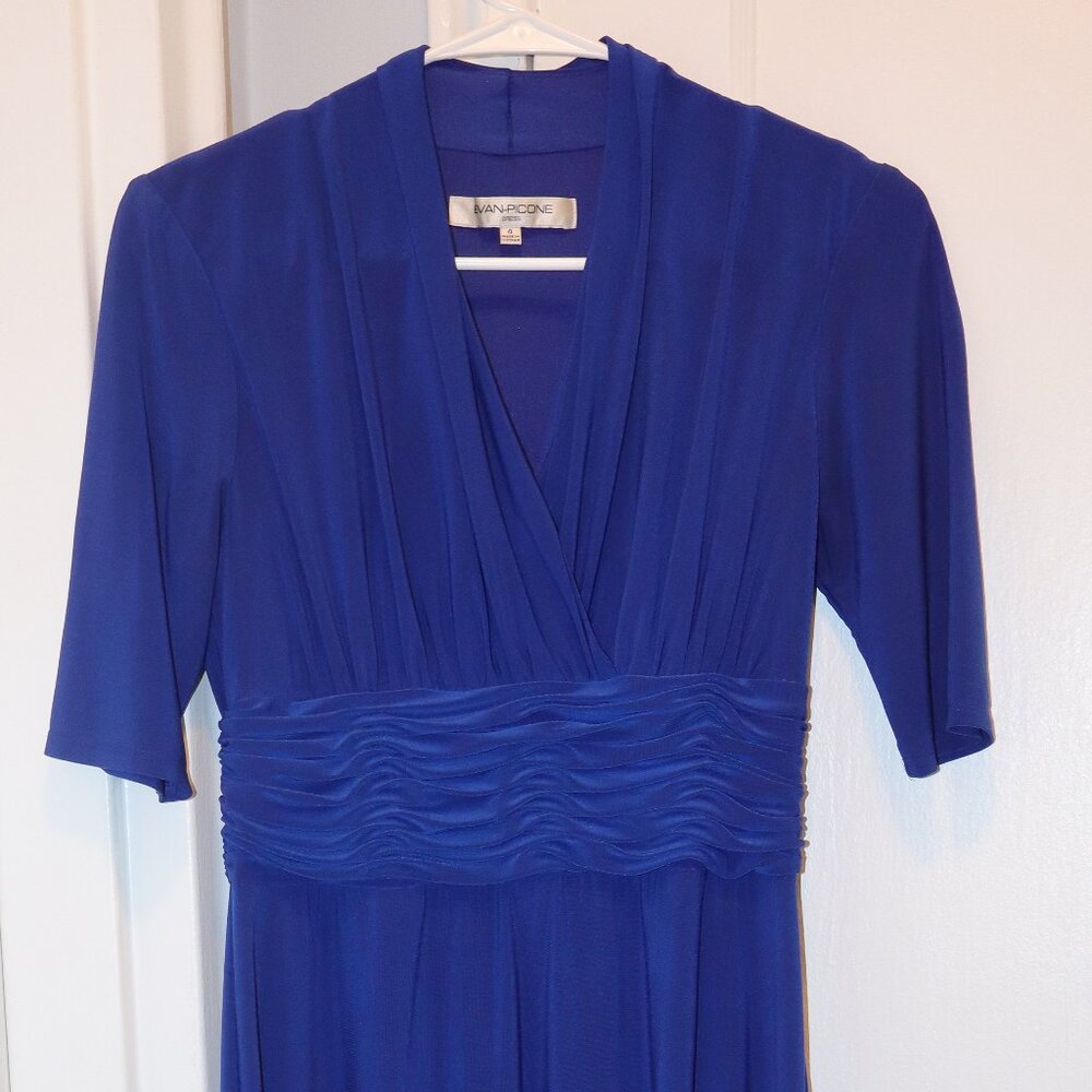 Evan Picone Blue Ruched Tea-Length Dress
